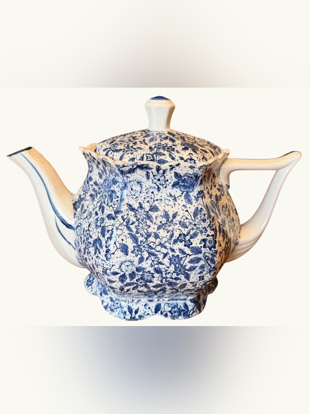 Enesco Japan Blue Rose Chintz Teapot 1950s Original Label Vintage